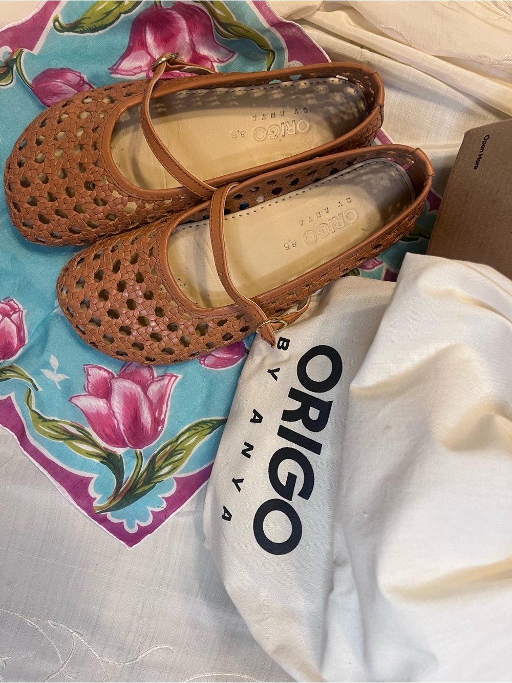 Origo by Anya Woven Mary Jane Flats in Tan
